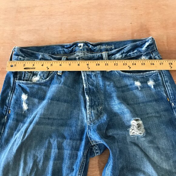 7 for all Mankind Standard Jeans Men 34x23 Blue High Rise Distressed Cuffed - Picture 9 of 13